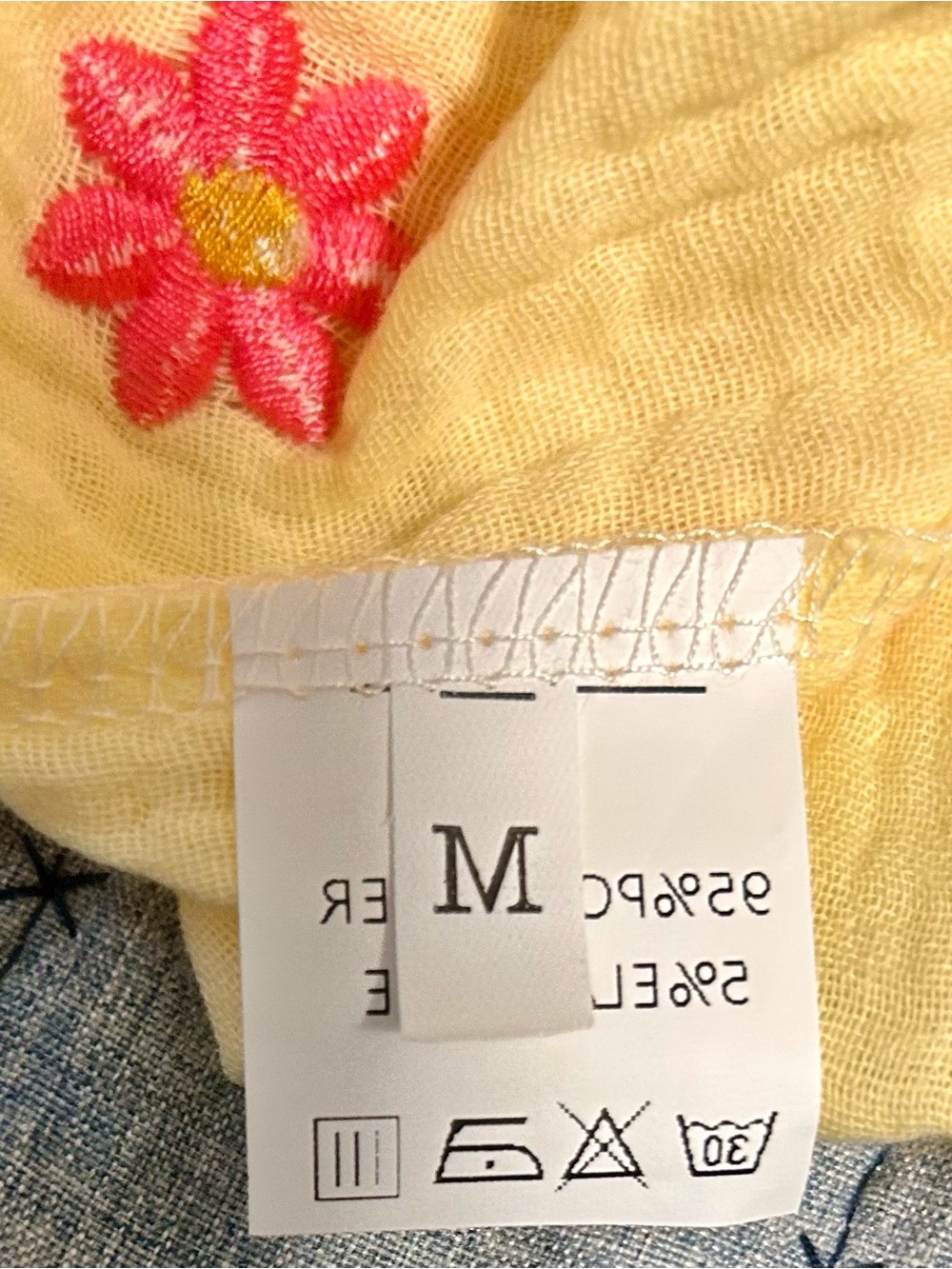 Yellow Smocked Maxi Dress with pinkish-red  Floral Embroidery - Picture 11 of 14
